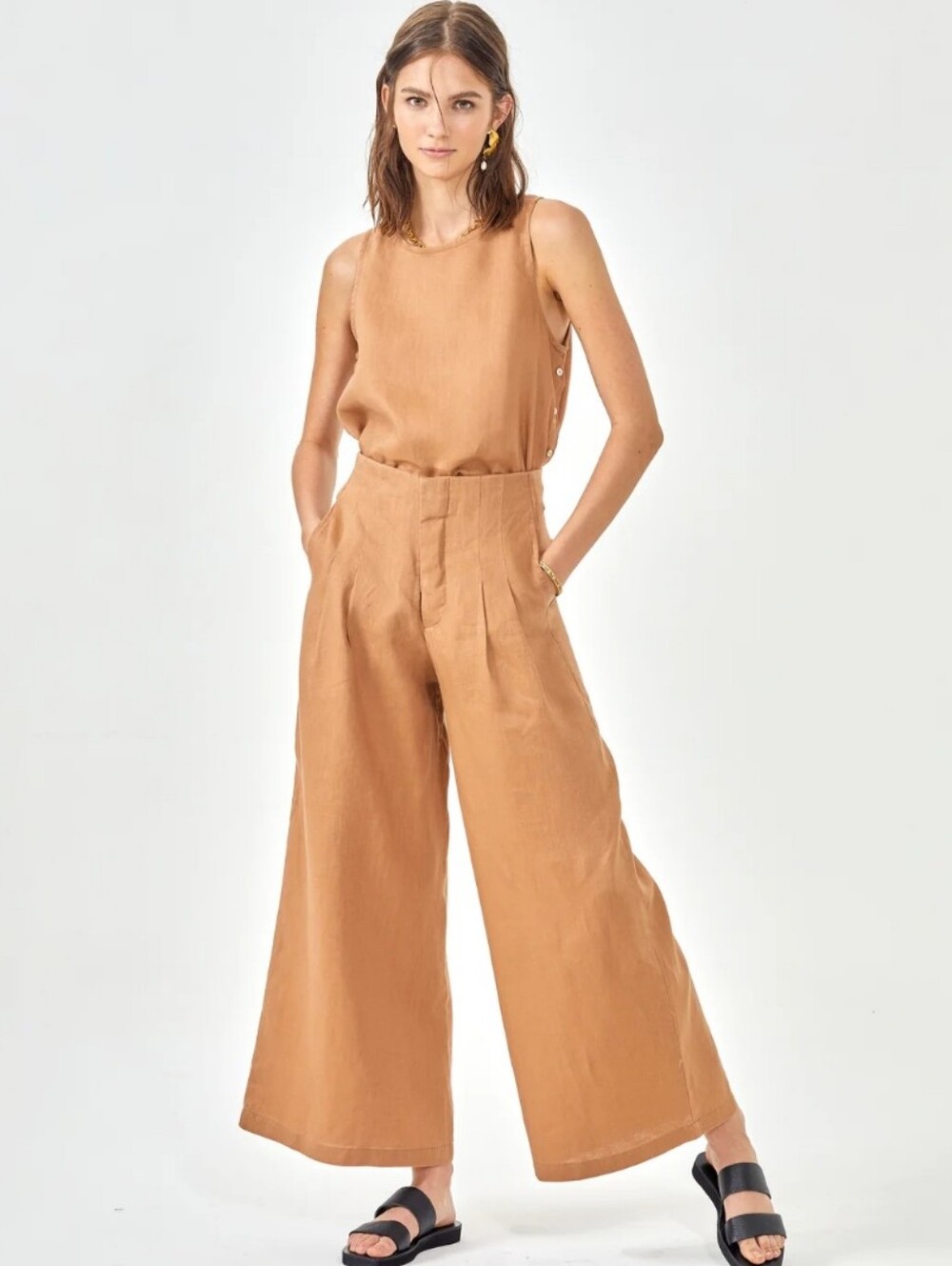 LANHTROPY Culotte Linen Pants in Camel Small Wide Leg Flowy NWOT